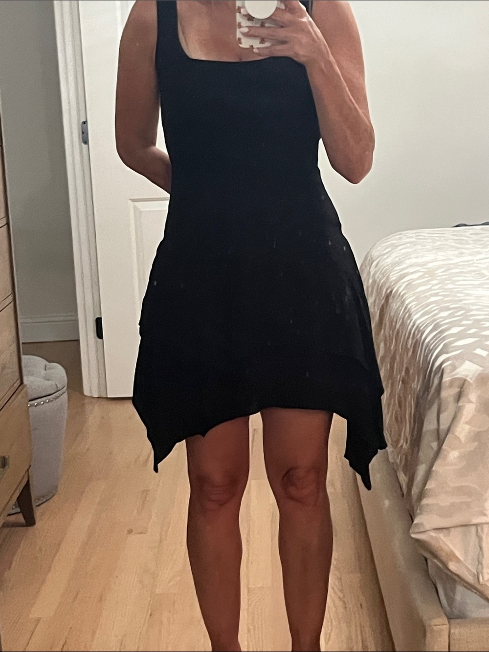 Zara Black Square-Neck Mini Dress with Handkerchief Hem